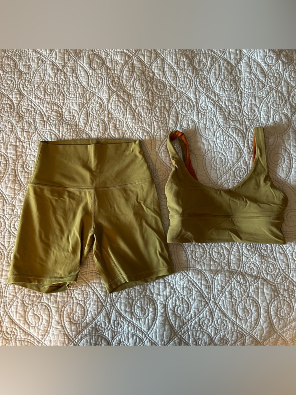 Lululemon Align Bike Short and Bra Matching Set in Bronze Green